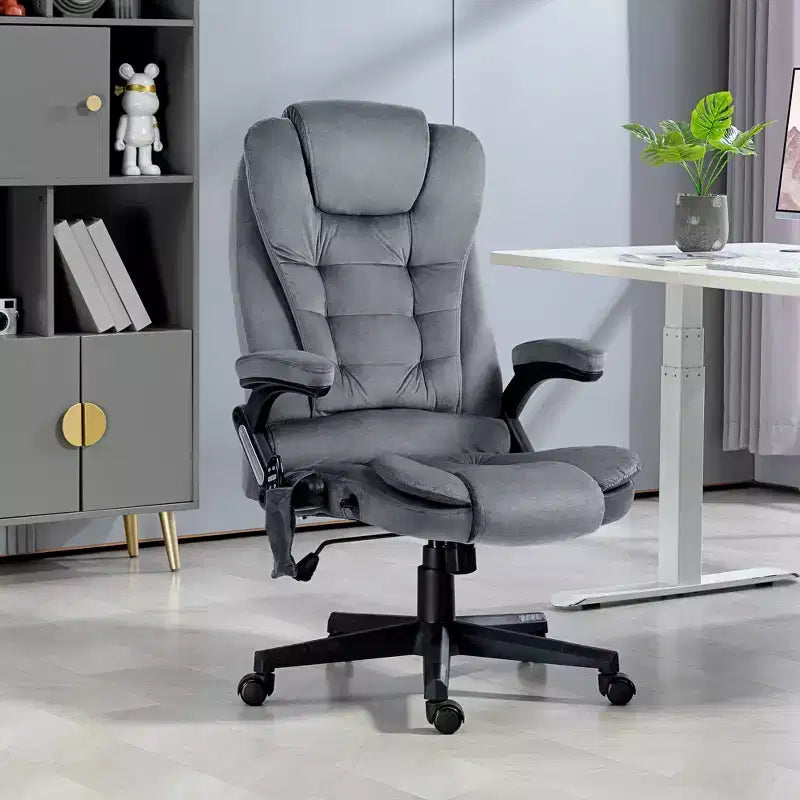 HOMCOM Fauteuil de Bureau de Massage Vibratoire à 6 Points Chauffant, Fauteuil de Bureau de Direction à Dossier Haut en Velours avec Dossier Inclinable, Accoudoirs