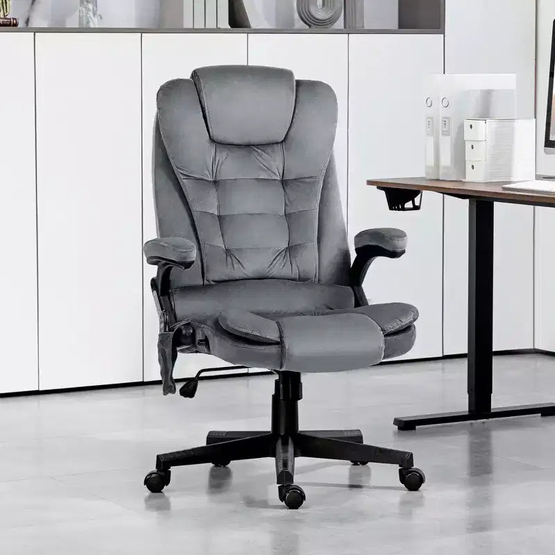 HOMCOM Fauteuil de Bureau de Massage Vibratoire à 6 Points Chauffant, Fauteuil de Bureau de Direction à Dossier Haut en Velours avec Dossier Inclinable, Accoudoirs