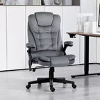 HOMCOM Fauteuil de Bureau de Massage Vibratoire à 6 Points Chauffant, Fauteuil de Bureau de Direction à Dossier Haut en Velours avec Dossier Inclinable, Accoudoirs