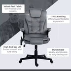 HOMCOM Fauteuil de Bureau de Massage Vibratoire à 6 Points Chauffant, Fauteuil de Bureau de Direction à Dossier Haut en Velours avec Dossier Inclinable, Accoudoirs