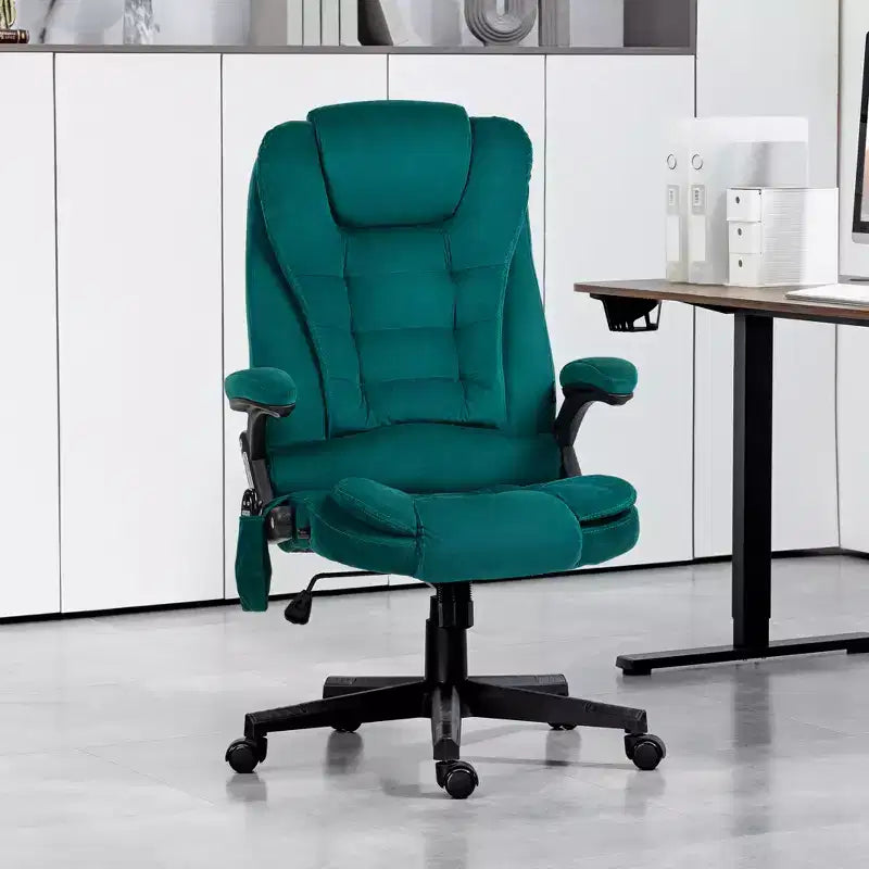 HOMCOM Fauteuil de Bureau de Massage Vibratoire à 6 Points Chauffant, Fauteuil de Bureau de Direction à Dossier Haut en Velours avec Dossier Inclinable, Accoudoirs