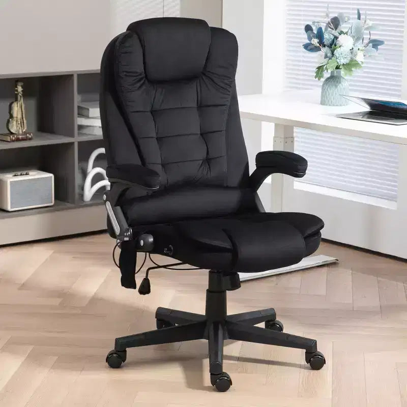 HOMCOM Fauteuil de Bureau de Massage Vibratoire à 6 Points Chauffant, Fauteuil de Bureau de Direction à Dossier Haut en Velours avec Dossier Inclinable, Accoudoirs