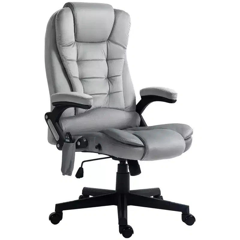 HOMCOM Fauteuil de Bureau de Massage Vibratoire à 6 Points Chauffant, Fauteuil de Bureau de Direction à Dossier Haut en Velours avec Dossier Inclinable, Accoudoirs
