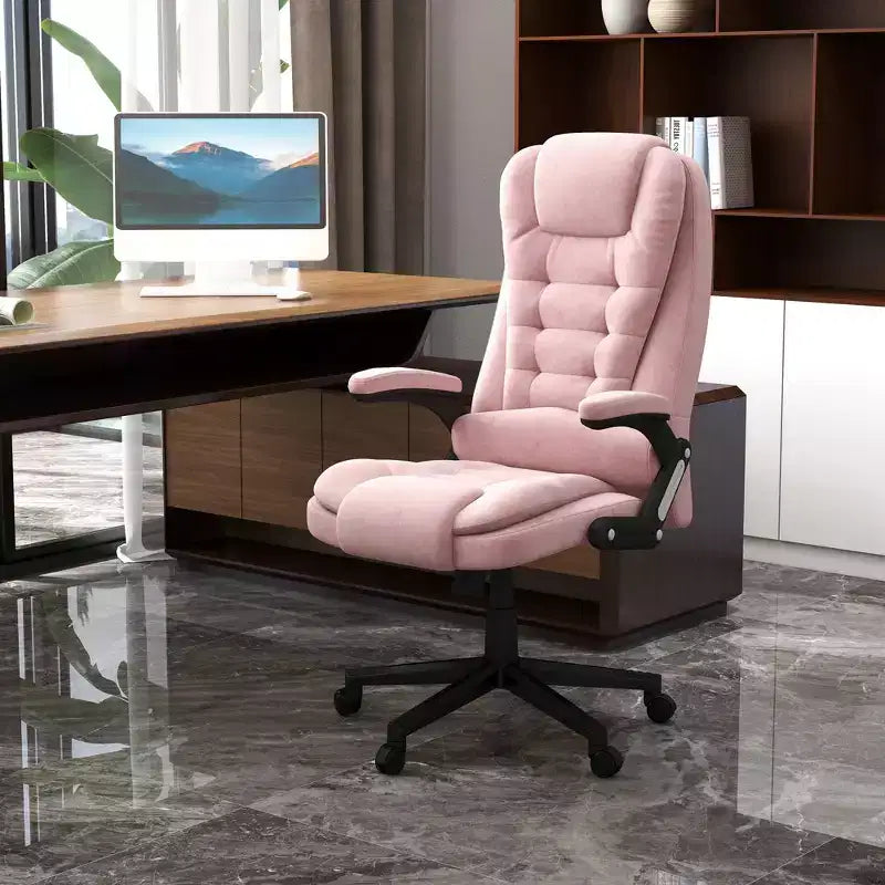 HOMCOM Fauteuil de Bureau de Massage Vibratoire à 6 Points Chauffant, Fauteuil de Bureau de Direction à Dossier Haut en Velours avec Dossier Inclinable, Accoudoirs