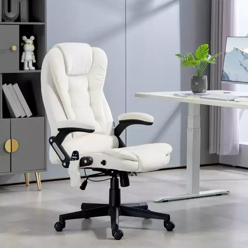 HOMCOM Fauteuil de Bureau de Massage Vibratoire à 6 Points Chauffant, Fauteuil de Bureau de Direction à Dossier Haut en Velours avec Dossier Inclinable, Accoudoirs