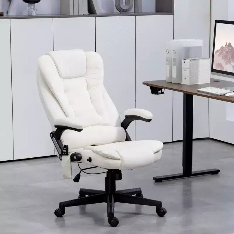 HOMCOM Fauteuil de Bureau de Massage Vibratoire à 6 Points Chauffant, Fauteuil de Bureau de Direction à Dossier Haut en Velours avec Dossier Inclinable, Accoudoirs