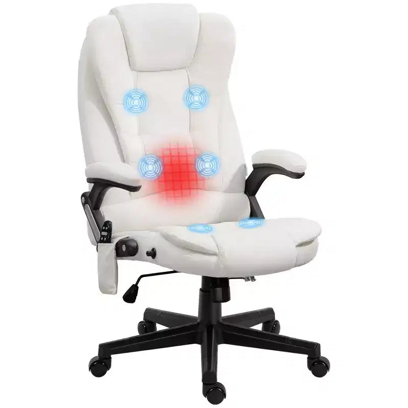 HOMCOM Fauteuil de Bureau de Massage Vibratoire à 6 Points Chauffant, Fauteuil de Bureau de Direction à Dossier Haut en Velours avec Dossier Inclinable, Accoudoirs