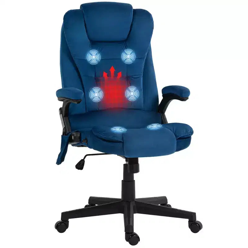 HOMCOM Fauteuil de Bureau de Massage Vibratoire à 6 Points Chauffant, Fauteuil de Bureau de Direction à Dossier Haut en Velours avec Dossier Inclinable, Accoudoirs