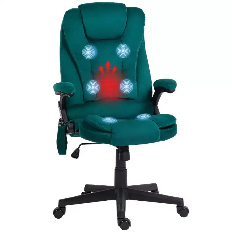 HOMCOM Fauteuil de Bureau de Massage Vibratoire à 6 Points Chauffant, Fauteuil de Bureau de Direction à Dossier Haut en Velours avec Dossier Inclinable, Accoudoirs