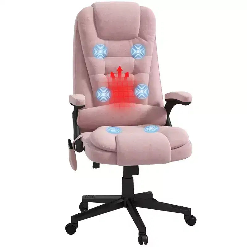 HOMCOM Fauteuil de Bureau de Massage Vibratoire à 6 Points Chauffant, Fauteuil de Bureau de Direction à Dossier Haut en Velours avec Dossier Inclinable, Accoudoirs