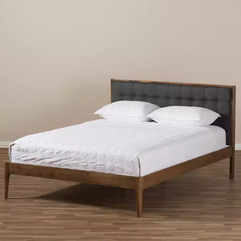 Lit plateforme capitonné mi-haut Jupiter gris - Baxton Studio