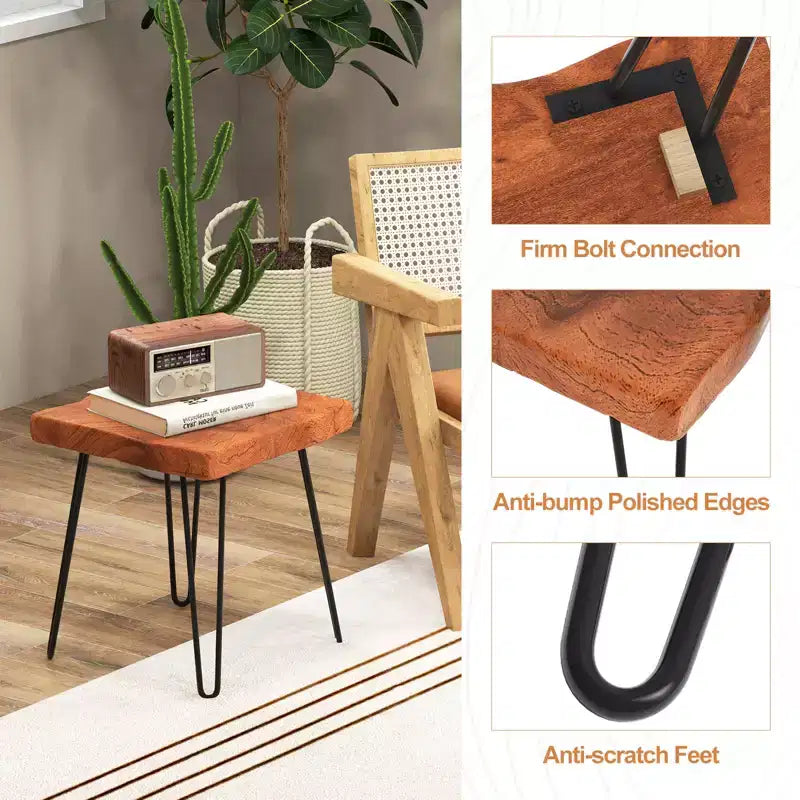 Costway Table d'appoint carrée en teck recyclé d'Indonésie, support de plante, patio rustique