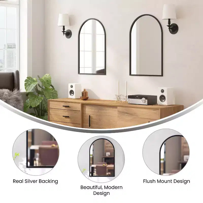 Miroir mural Merrick Lane à cadre métallique arqué pour entrées, salles à manger et salons