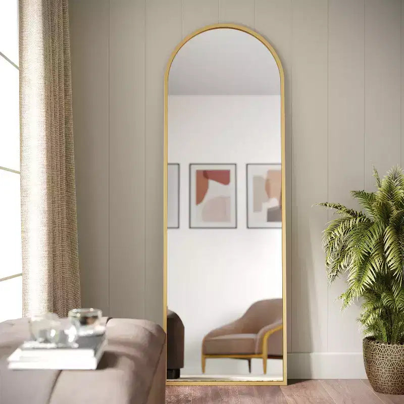 Miroir mural Merrick Lane à cadre métallique arqué pour entrées, salles à manger et salons