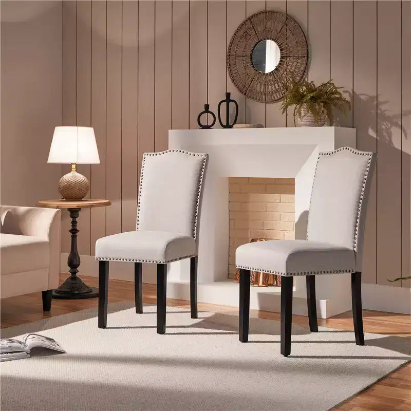 Yaheetech Lot de 2 Chaises de Salle à Manger Rembourrées en Tissu Moderne pour Salon, Salle à Manger, Beige