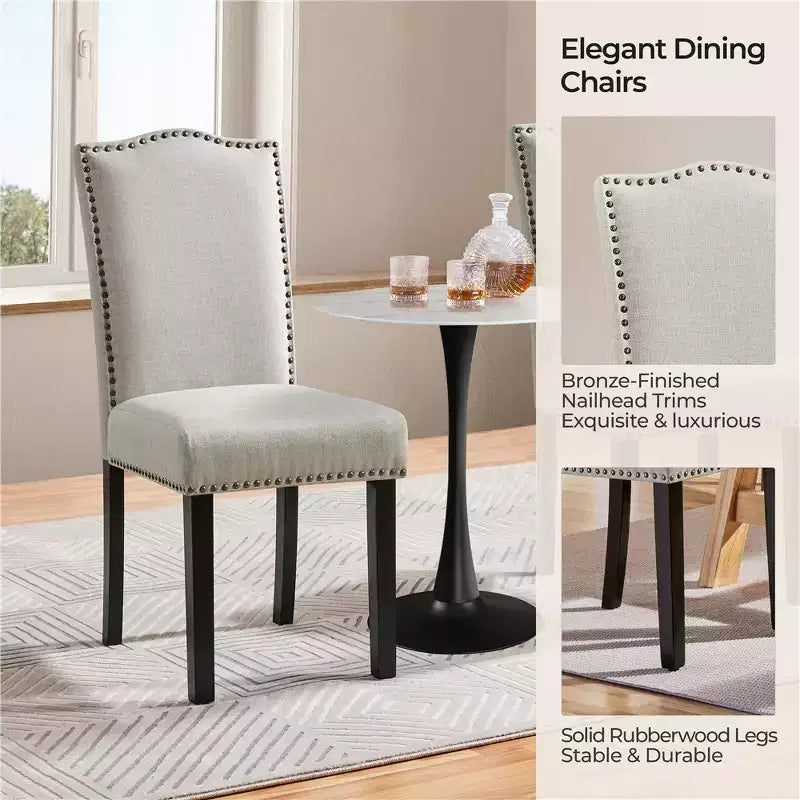 Yaheetech Lot de 2 Chaises de Salle à Manger Rembourrées en Tissu Moderne pour Salon, Salle à Manger, Beige