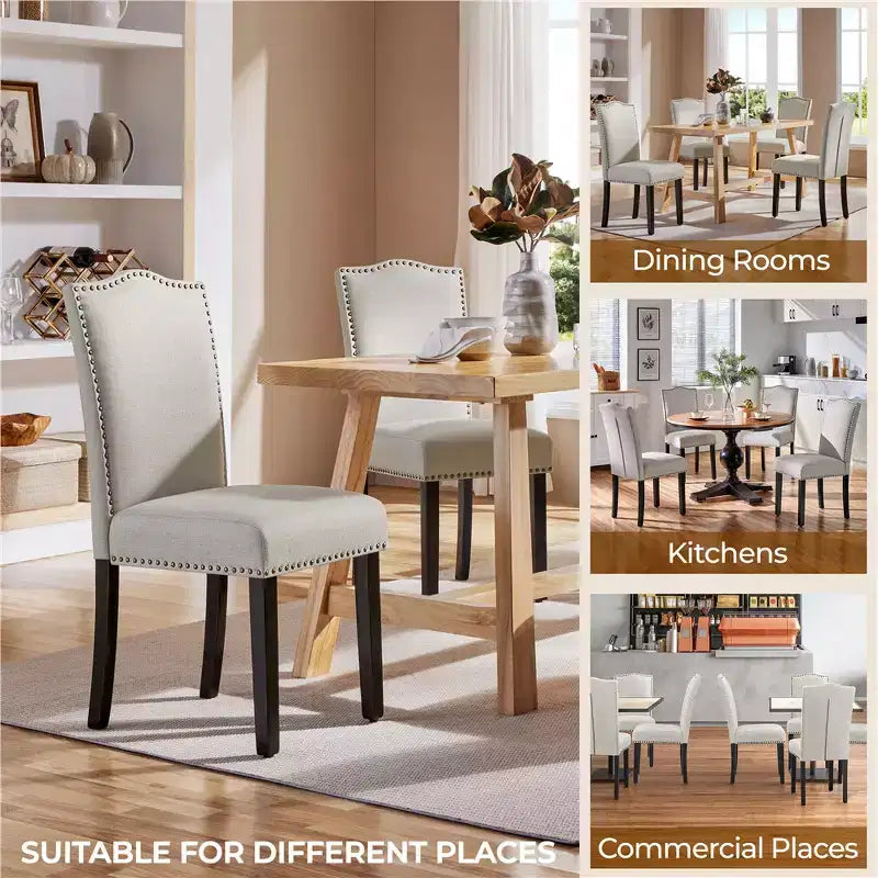 Yaheetech Lot de 2 Chaises de Salle à Manger Rembourrées en Tissu Moderne pour Salon, Salle à Manger, Beige