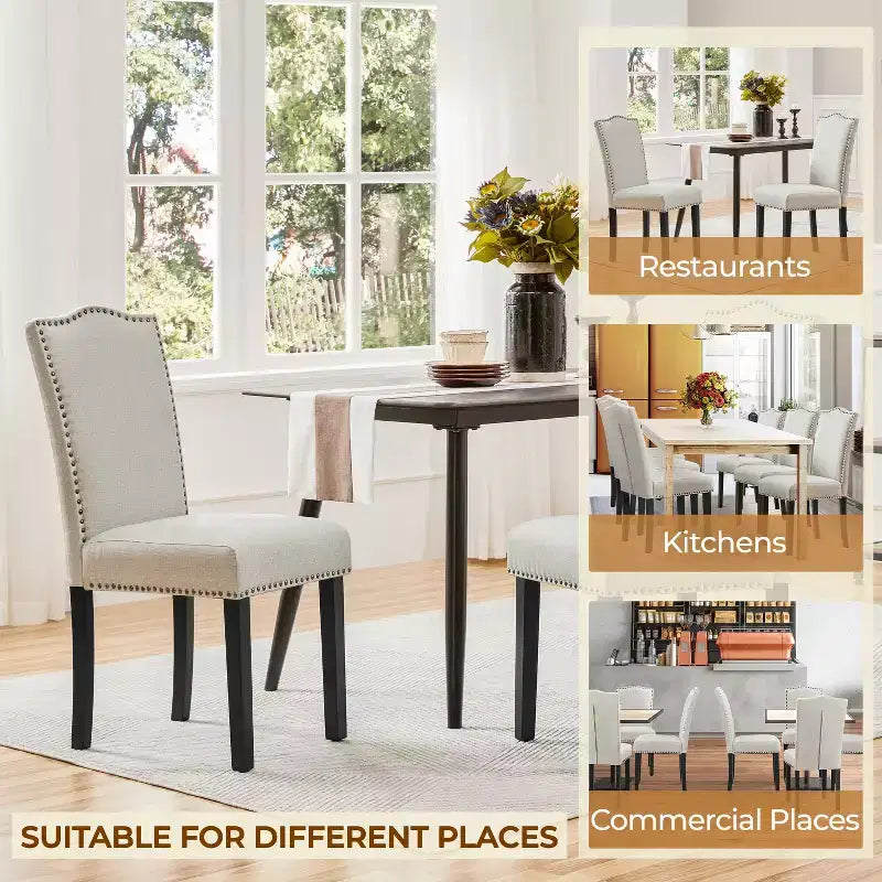 Yaheetech Lot de 2 Chaises de Salle à Manger Rembourrées en Tissu Moderne pour Salon, Salle à Manger, Beige