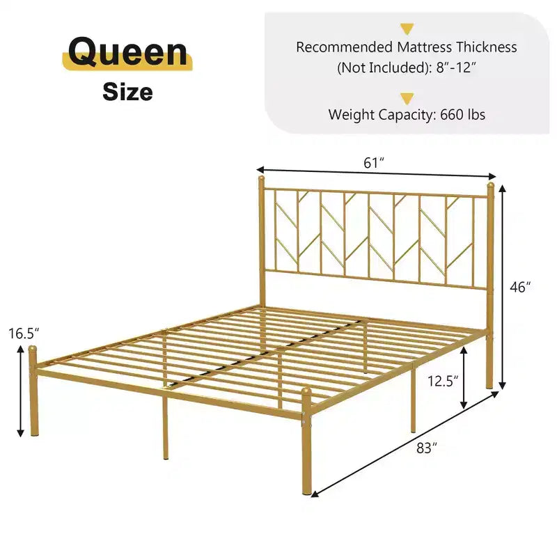 Costway Cadre de lit plateforme en métal de tailles complète/Queen/Twin avec tête de lit vintage et sommier en or
