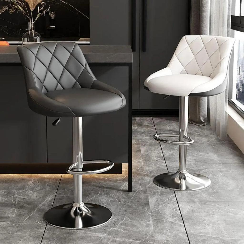 Tabouret de bar pivotant, capitonné en losanges, réglable, cuir PU noir et rouge