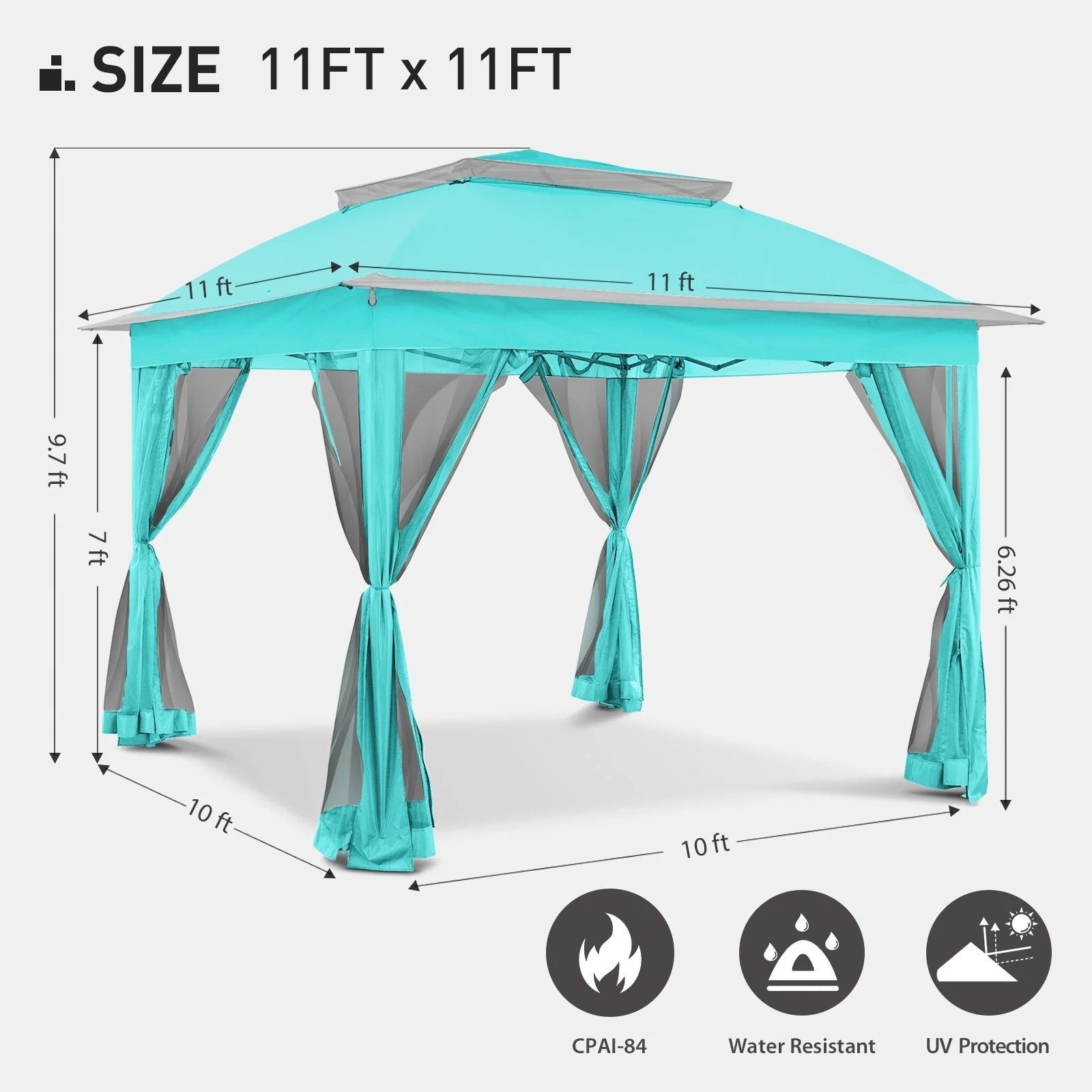 Cozywor Tonnelle escamotable en acier de 3,35 m x 3,35 m avec moustiquaire