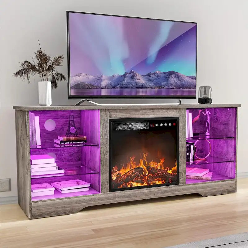 Meuble TV cheminée Bossin 58" avec foyer électrique 18", centre de divertissement moderne pour téléviseurs 65", console TV