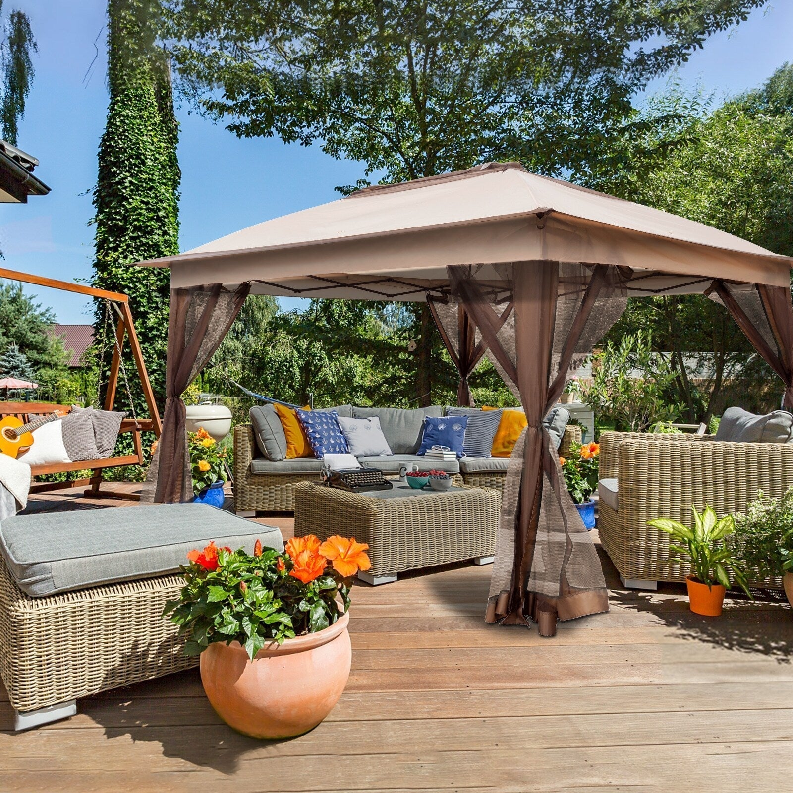 Cozywor Tonnelle escamotable en acier de 3,35 m x 3,35 m avec moustiquaire