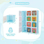 Costway Armoire pour enfants à 12 cubes, Commode pour bébé, Placard de chambre à coucher avec porte, Bleu/Rose