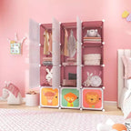 Costway Armoire pour enfants à 12 cubes, Commode pour bébé, Placard de chambre à coucher avec porte, Bleu/Rose