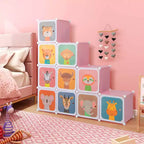 Costway Armoire pour enfants à 12 cubes, Commode pour bébé, Placard de chambre à coucher avec porte, Bleu/Rose