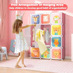 Costway Armoire pour enfants à 12 cubes, Commode pour bébé, Placard de chambre à coucher avec porte, Bleu/Rose