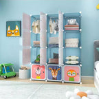 Costway Armoire pour enfants à 12 cubes, Commode pour bébé, Placard de chambre à coucher avec porte, Bleu/Rose