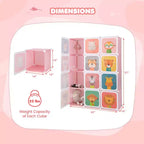 Costway Armoire pour enfants à 12 cubes, Commode pour bébé, Placard de chambre à coucher avec porte, Bleu/Rose