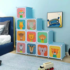 Costway Armoire pour enfants à 12 cubes, Commode pour bébé, Placard de chambre à coucher avec porte, Bleu/Rose