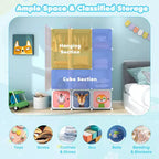 Costway Armoire pour enfants à 12 cubes, Commode pour bébé, Placard de chambre à coucher avec porte, Bleu/Rose