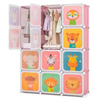 Costway Armoire pour enfants à 12 cubes, Commode pour bébé, Placard de chambre à coucher avec porte, Bleu/Rose