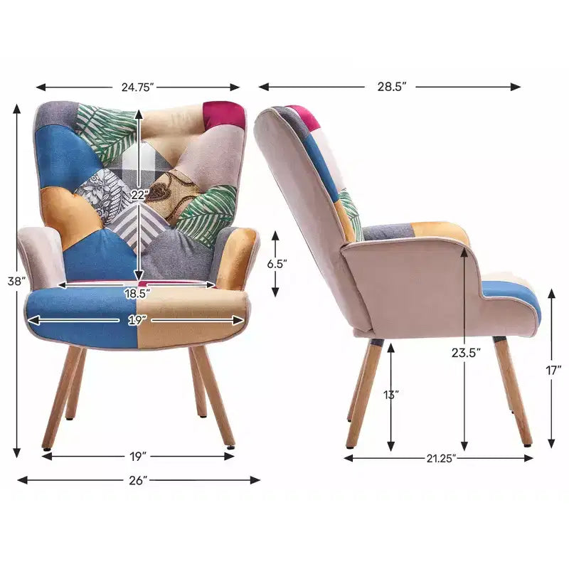 Fauteuil d'appoint FERPIT de style cabriolet avec pieds en hévéa et patins de nivellement