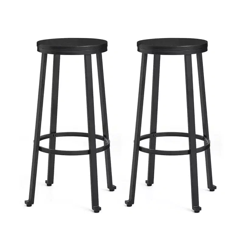 Set of 2 Steel Bar Stools with Round Elm Wood Top - Glitzhome