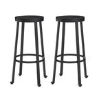 Set of 2 Steel Bar Stools with Round Elm Wood Top - Glitzhome