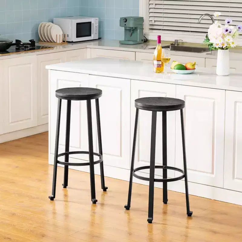 Lot de 2 tabourets de bar en acier avec assise ronde en bois d'orme - Glitzhome
