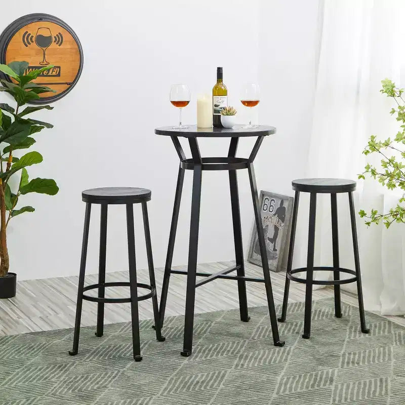 Lot de 2 tabourets de bar en acier avec assise ronde en bois d'orme - Glitzhome