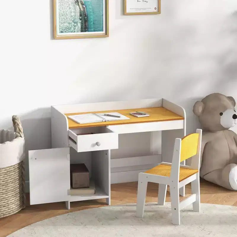 Ensemble bureau et chaise pour enfants Qaba avec tiroir de rangement, bureau d'étude avec chaise pour enfants pour activités artistiques et artisanales, goûter, école à la maison, devoirs, blanc