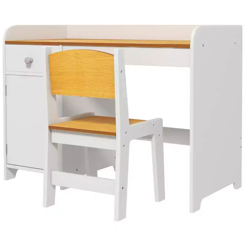 Ensemble bureau et chaise pour enfants Qaba avec tiroir de rangement, bureau d'étude avec chaise pour enfants pour activités artistiques et artisanales, goûter, école à la maison, devoirs, blanc