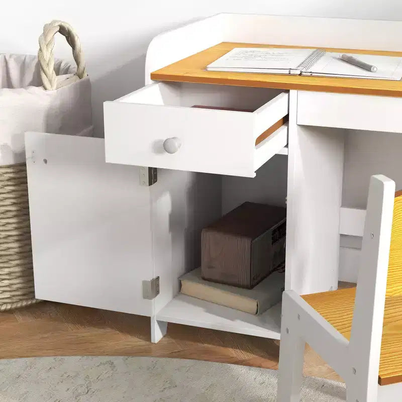Ensemble bureau et chaise pour enfants Qaba avec tiroir de rangement, bureau d'étude avec chaise pour enfants pour activités artistiques et artisanales, goûter, école à la maison, devoirs, blanc