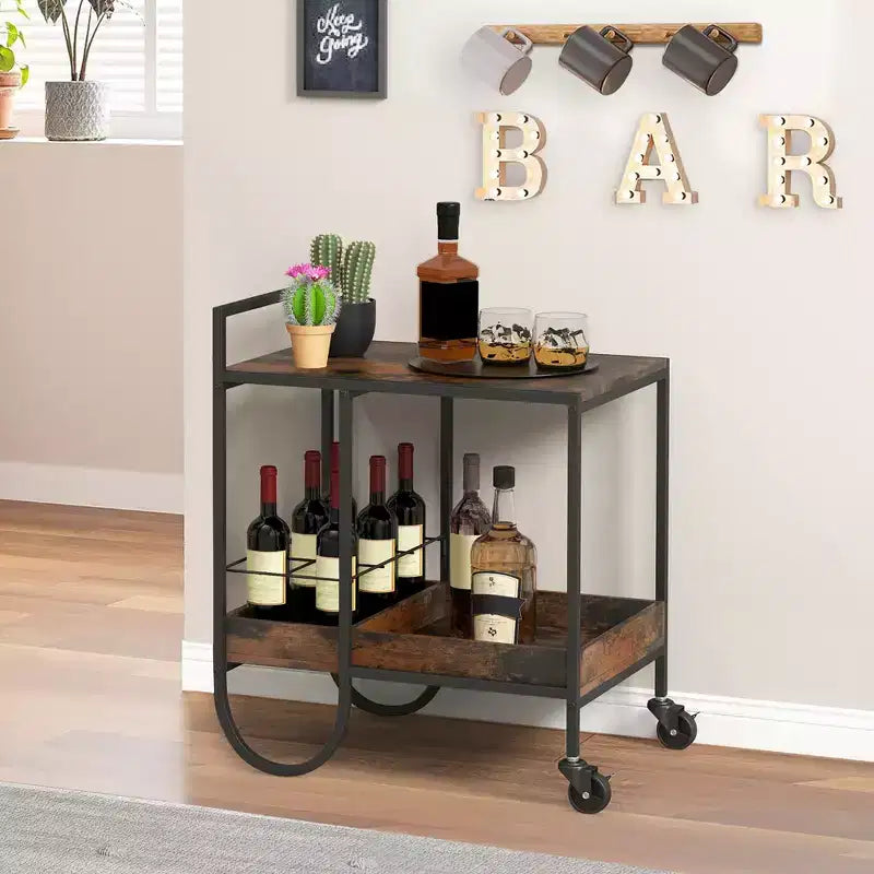 Desserte de bar industrielle Costway avec étagère en fil métallique amovible