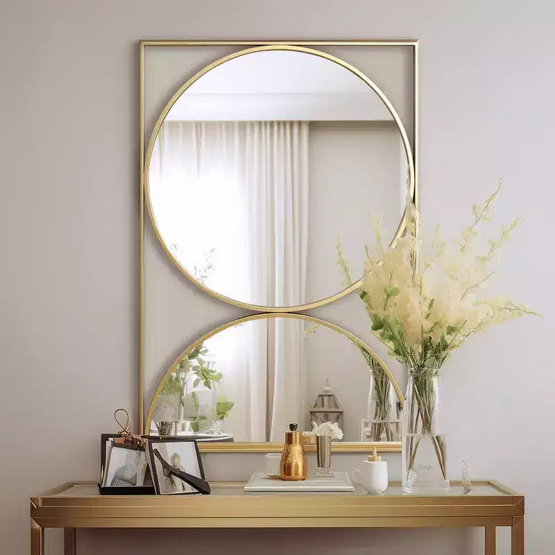 Miroir mural accent moderne en métal cadre sablier doré LuxenHome