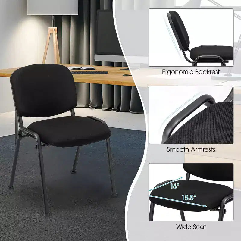 Chaises d'invité Costway, Lot de Chaises de Réception avec Cadre en Métal Enduit de Poudre, Dossier et Assise Rembourrés pour Salle de Conférence, Noir