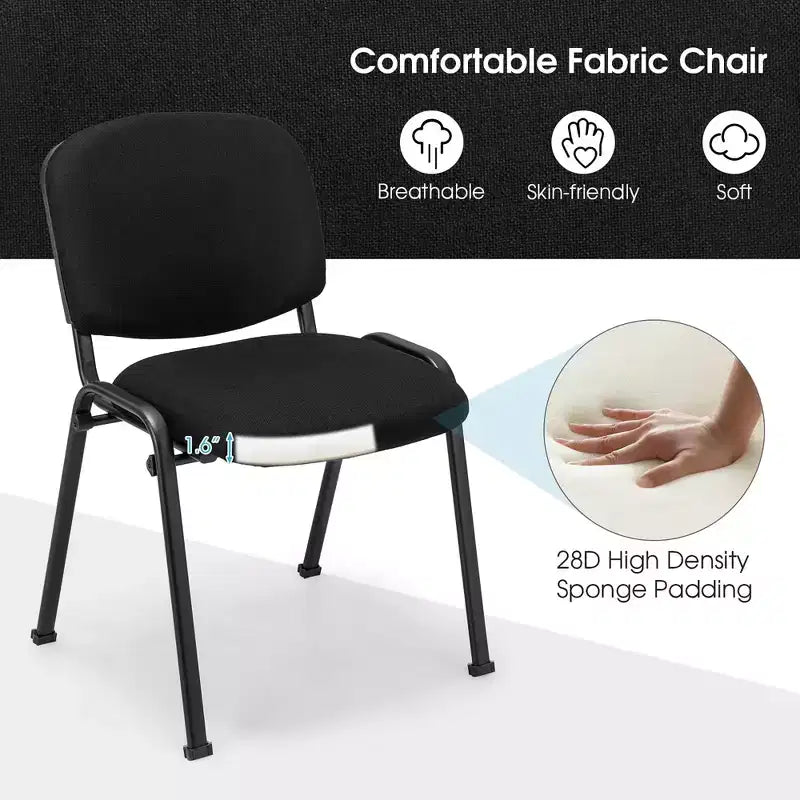 Chaises d'invité Costway, Lot de Chaises de Réception avec Cadre en Métal Enduit de Poudre, Dossier et Assise Rembourrés pour Salle de Conférence, Noir