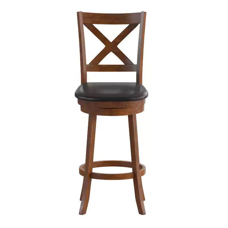 Tabouret de bar pivotant classique Felicity Commercial Grade en bois à dossier croisé avec assise rembourrée et recouverte de tissu Flash Furniture