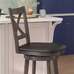 Tabouret de bar pivotant classique Felicity Commercial Grade en bois à dossier croisé avec assise rembourrée et recouverte de tissu Flash Furniture